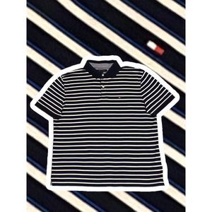 Tommy Hilfiger Black, White, and Blue Polo T-Shirt with logo Men’s Size Large